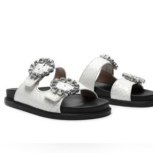 Schutz Ariel Embellished Embossed-Leather Sandal